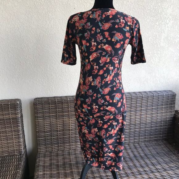 LuLaRoe Womens Dress Size Extra Small XS Julia Black Orange Teal Paisley Bodycon - Picture 5 of 8